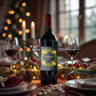 Custom Season’s Greetings Holiday Wreath  Wine Label