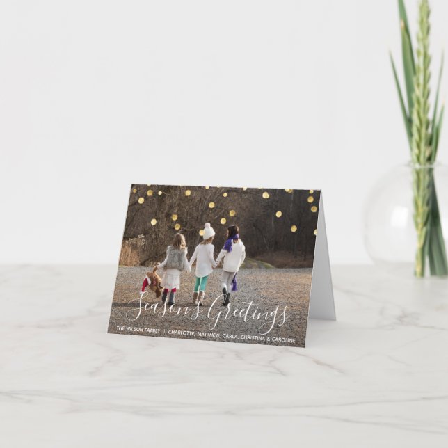 Custom SEASON'S GREETINGS Gold confetti | PHOTO Holiday Card (Front)