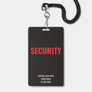Custom Security Access Concert Festival Red ID Badge