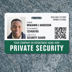 Custom Security Guard ID Photo Logo Name Green Badge