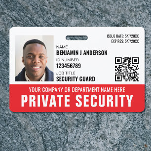 Custom Security Guard ID Photo Logo Name Red ID Badge