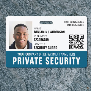 Custom Security Guard ID Photo Logo Name Teal ID Badge