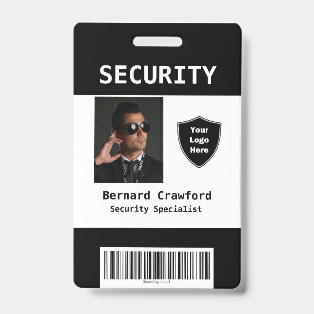 Custom Security Personnel ID Badge Black | White (Front)