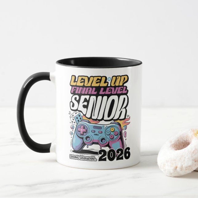 Custom Senior Class of 2026, Funny Gamer Graduate  Mug (With Donut)