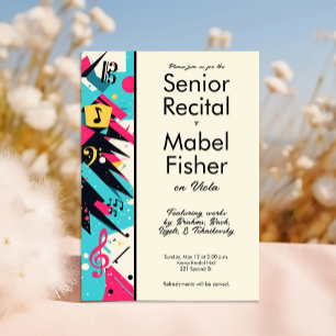 Custom Senior Music Recital 80s Inspired Abstract Invitation