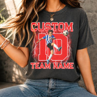 Custom senior soccer player, team name & number