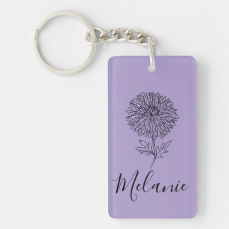 Custom September Aster Birth Flower Gift for Birth Key Ring