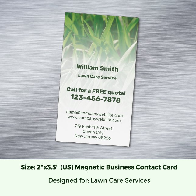 Custom Service Photo Green Lawn Care Magnetic Business Card (Custom Service Photo Green Lawn Care Business Card Magnet; Size: 2x3.5 inch US)