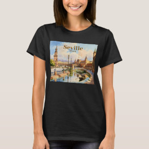 Custom Seville Spain Plaza de Espana Watercolor T-Shirt