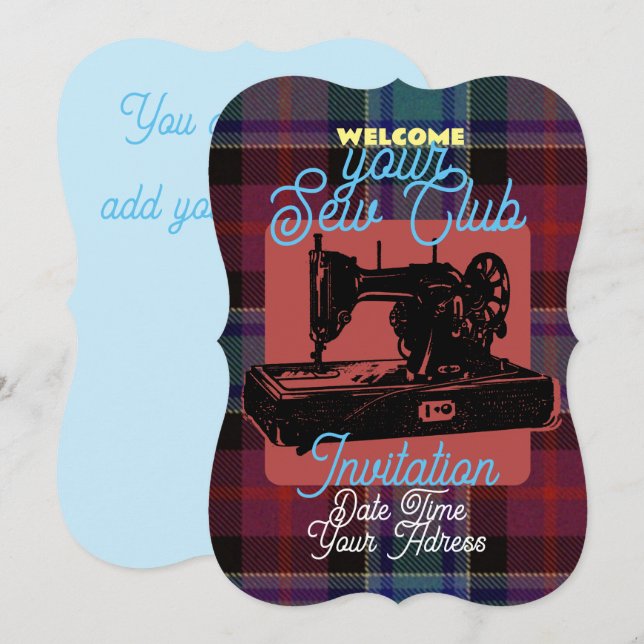 Custom Sew Club vintage sewing machine Invitation (Front/Back)