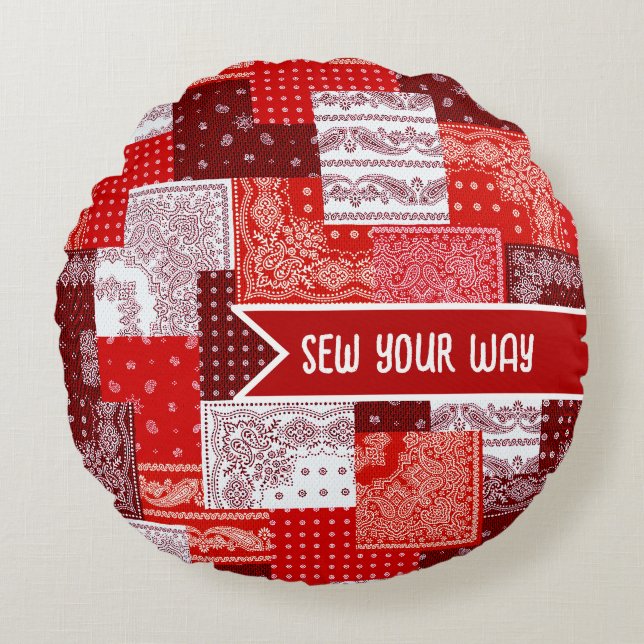 Custom Sewing Patchwork Bandanna Quilt Pattern Round Cushion (Front)
