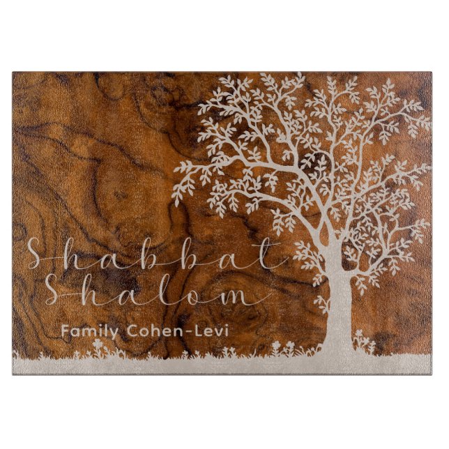 Custom Shabbat Etz Chayim Tree of Life Challah Cutting Board (Front)