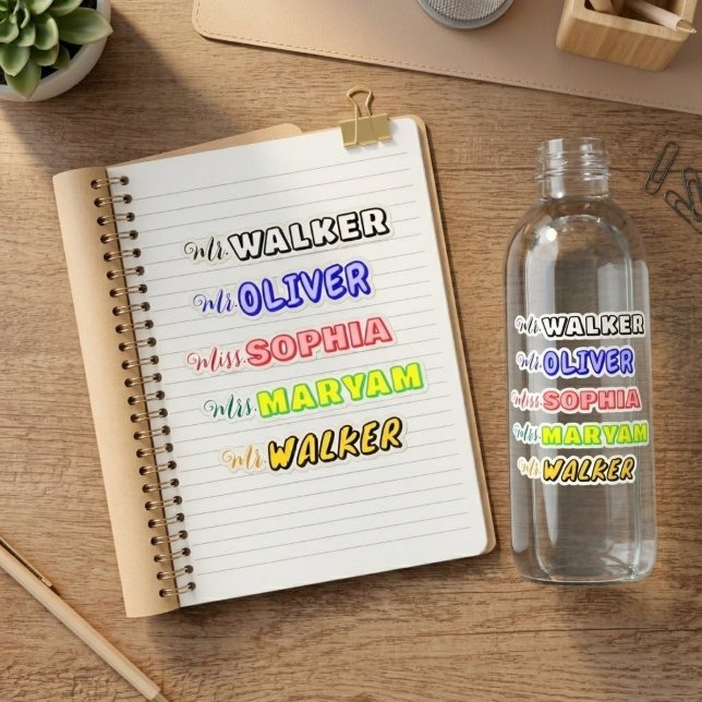 Custom Shadow Name Monogram | Unique Teacher Gift (vibrant teacher stationery, waterproof name stickers for school)