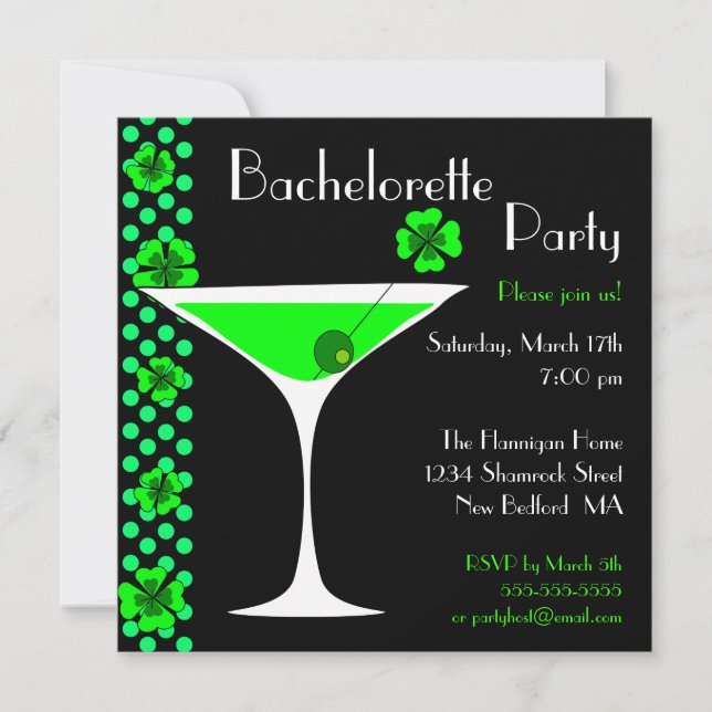 CUSTOM Shamrock Bachelorette Martini Invitation (Front)