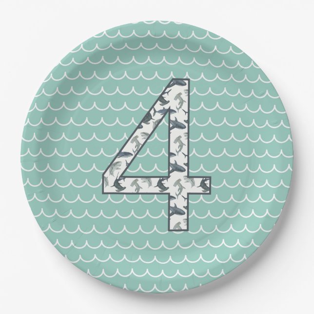 Custom Shark Birthday Plate | 4th Birthday | Ocean (Front)