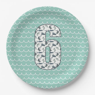 Custom Shark Birthday Plate 6th Birthday Ocean