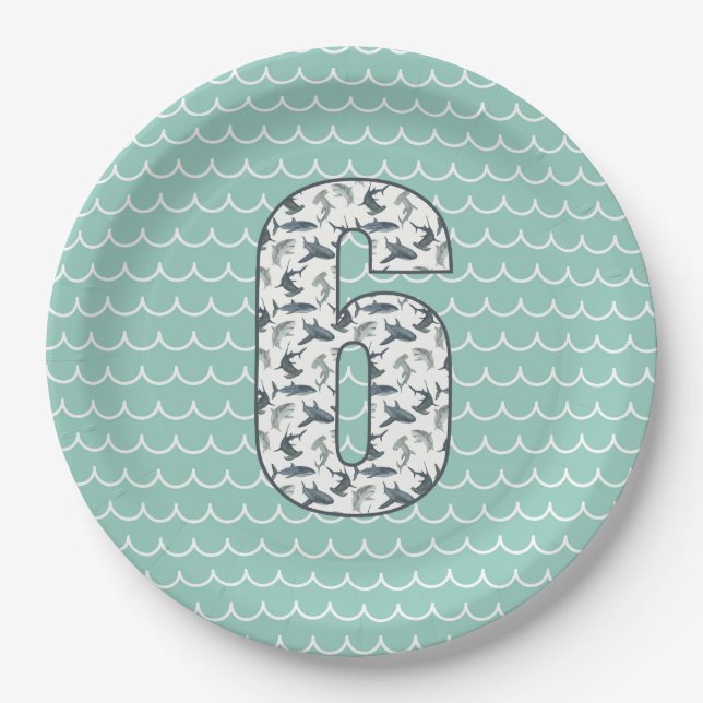 Custom Shark Birthday Plate | 6th Birthday | Ocean (Front)