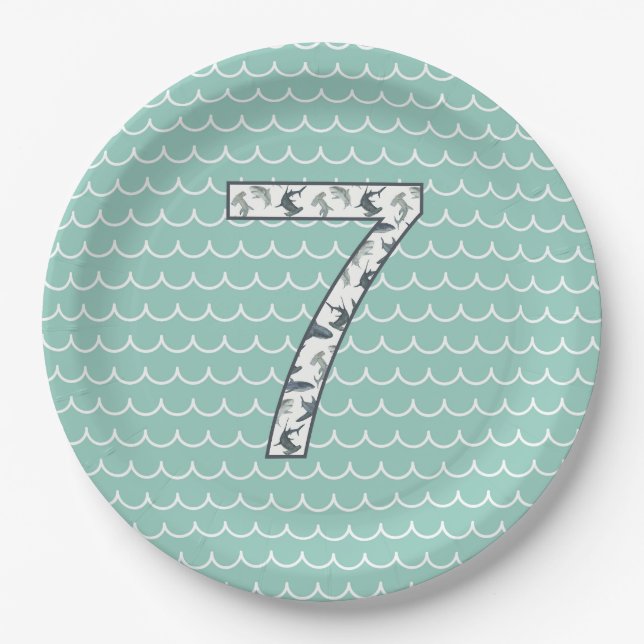 Custom Shark Birthday Plate | 7th Birthday | Ocean (Front)