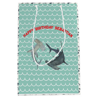 Custom Shark Gift Bag | Aqua and White Ocean Waves