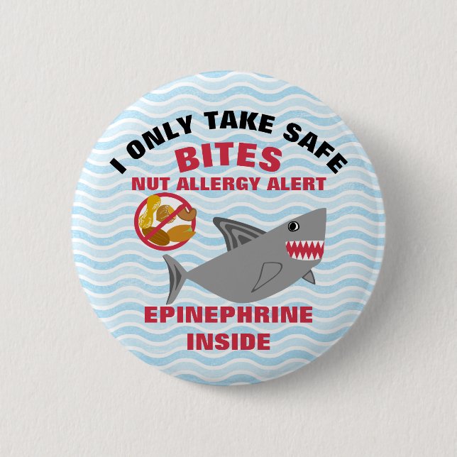 Custom Shark Nut Allergy Alert Personalised 6 Cm Round Badge (Front)