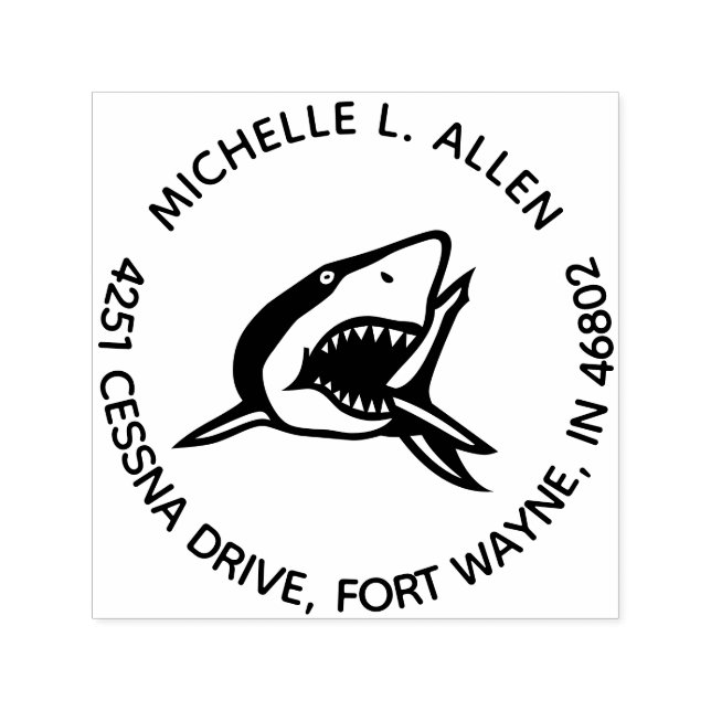 Custom Shark Round Return Address Stamp Pre Inked (Design)