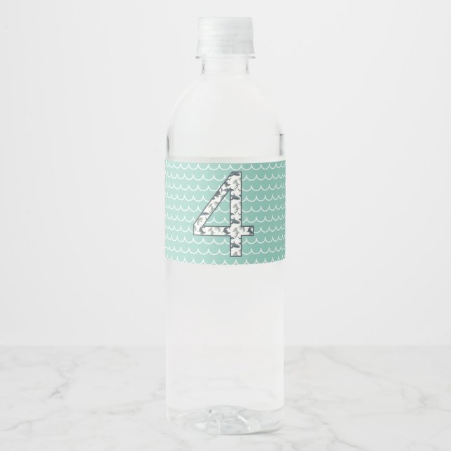 Custom Shark Water Bottle Label | 4th Birthday (Front)