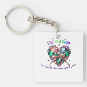 Custom She Is A Gem Heart Gemstone Gift Key Ring