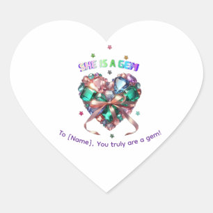 Custom She Is A Gem Heart Gemstone Gift Sticker