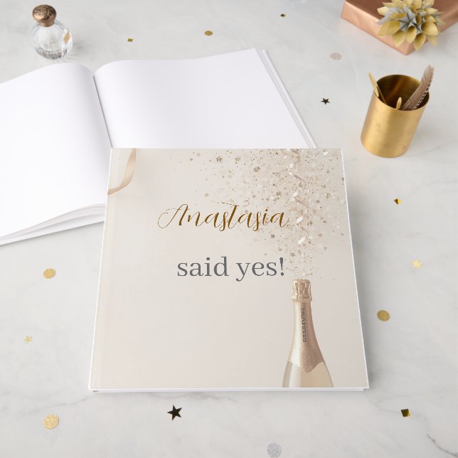 Custom She Said Yes Bridal Shower Guest Book (Front Open)
