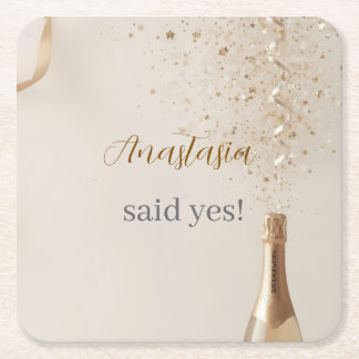 Custom She Said Yes Bridal Shower Paper Coaster