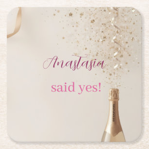 Custom She Said Yes Bridal Shower Paper Coaster