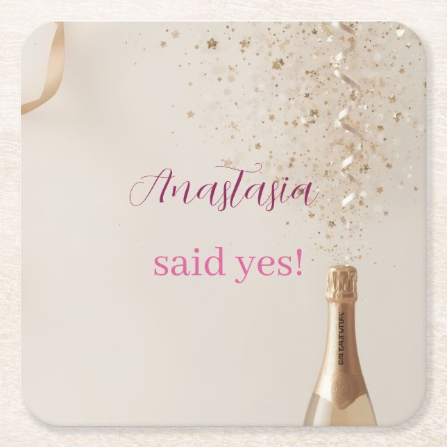 Custom She Said Yes Bridal Shower Paper Coaster (Front)