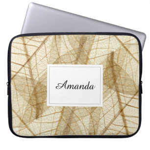 Custom Sheer Cream Beige Lace Leaves Laptop Sleeve