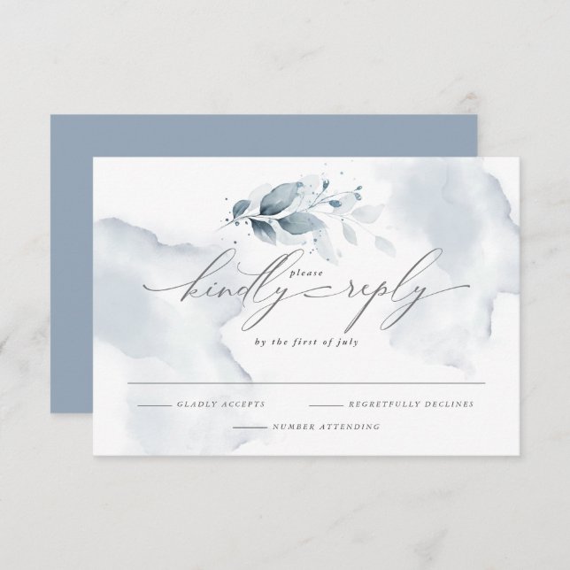 Custom Shelby RSVP Watercolor Foliage Dusty Blue  (Front/Back)
