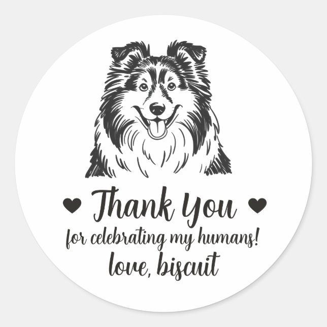 Custom Sheltie Dog Wedding Favour Stickers (Front)