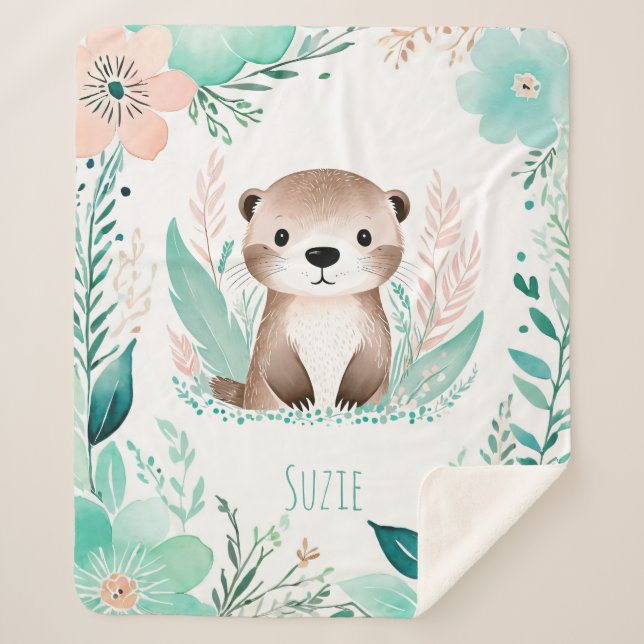 Custom Sherpa Baby Blanket - Boho Otter Design (Front)