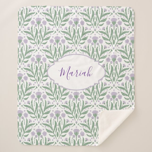 Custom sherpa baby blanket with personalized name. (Front)