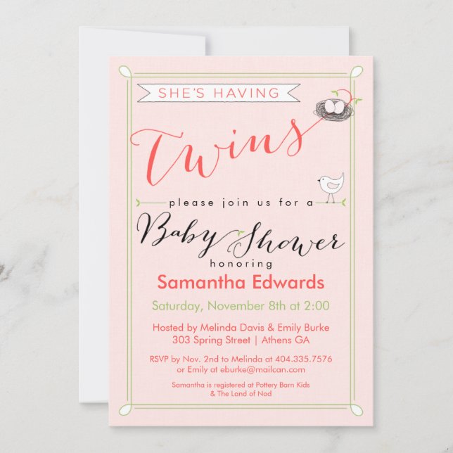 Custom She's Having Twins Baby Shower Invitation (Front)