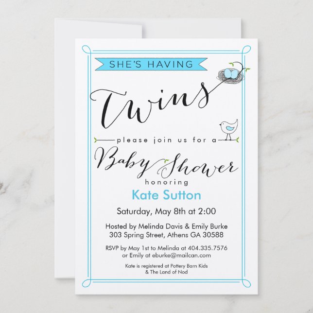 Custom She's Having Twins Baby Shower Invitation (Front)