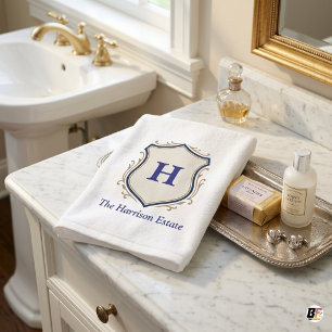 Custom Shield Logo Estate Name Monogram Hand Towel