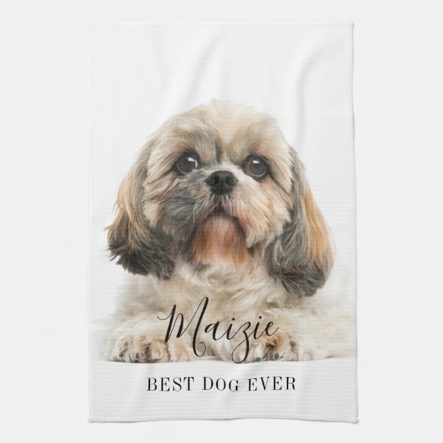 Custom Shih Tzu Dog Personalised Pet Photo Tea Towel (Vertical)