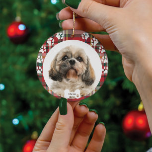 Custom Shih Tzu Dog Pet Photo Christmas Holiday Ceramic Tree Decoration