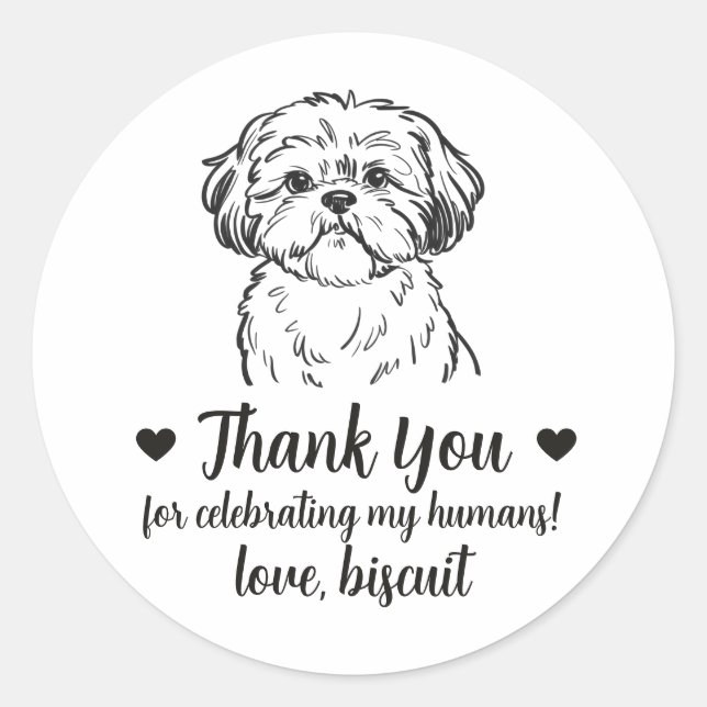Custom Shih Tzu Dog Wedding Favour Stickers (Front)
