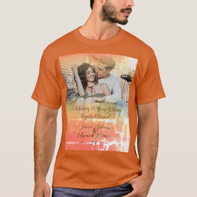 Custom Shining Gold Overlay Photo Anniversary T-Shirt (Front)