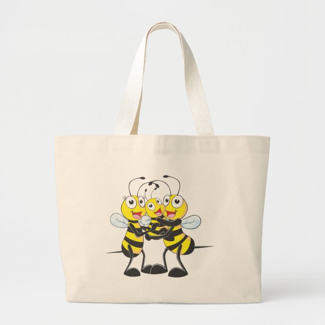 Custom Shirts : Happy Dad Mum Baby Bee Shirts Large Tote Bag (Front)