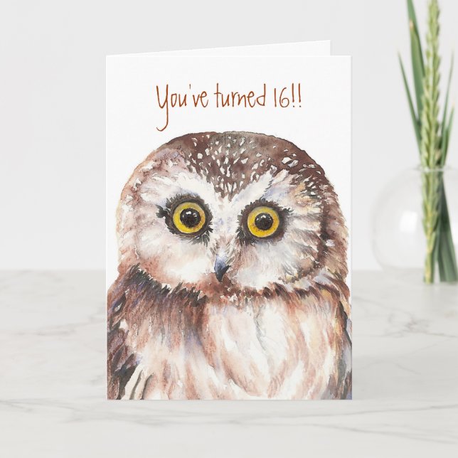 Custom Shocked Funny-Little Owl, 16th Birthday Card (Front)