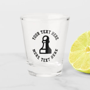 Custom shot glass with black chess pawn logo