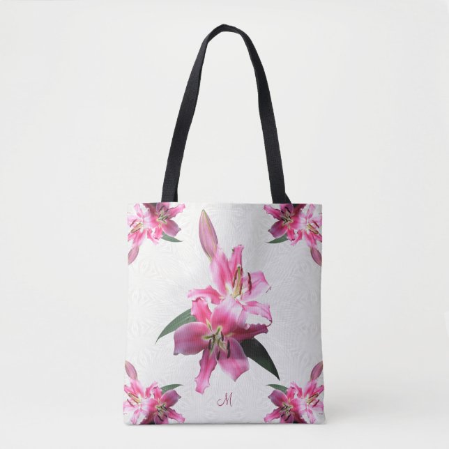 Custom Shoulder Tote Pink Lilies Flowers (Front)