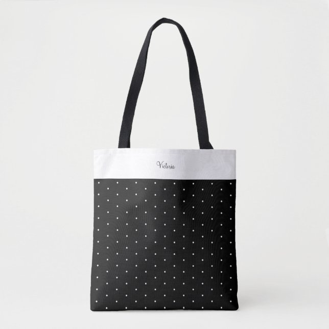Custom Shoulder Tote Polka Dots Polka Black Bag (Front)