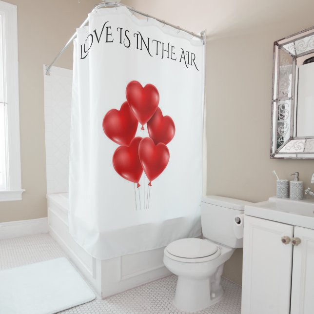Custom shower curtain! "LOVE IS IN THE AIR" hearts Shower Curtain (In Situ)